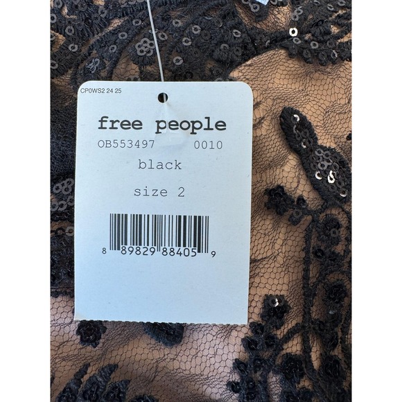 Free People Dress Womens 2 Black Lace Sequin Sheath Slip Party Cocktail - Picture 5 of 8